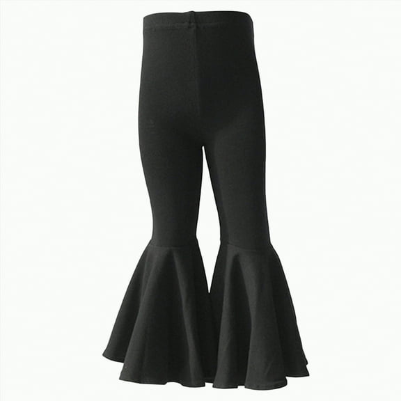 Xyant Girls Ruffle Leggings Bell Bottom Flare Pants Toddler Girl Cotton Long High Waist Solid Stretch Yoga Trousers Outfits (Black,8-12 Years)