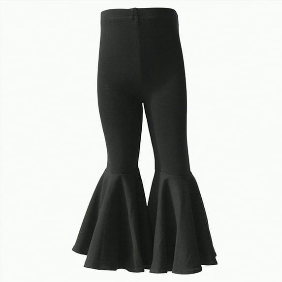 Xyant Girls Ruffle Leggings Bell Bottom Flare Pants Toddler Girl Cotton Long High Waist Solid Stretch Yoga Trousers Outfits (Black,8-12 Years)