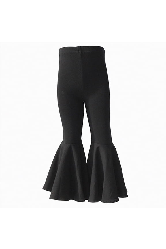Girls Ruffle Leggings Bell Bottom Flare Pants Toddler Girl Cotton Long High Waist Solid Stretch Yoga Trousers Outfits (Black,8-12 Years)