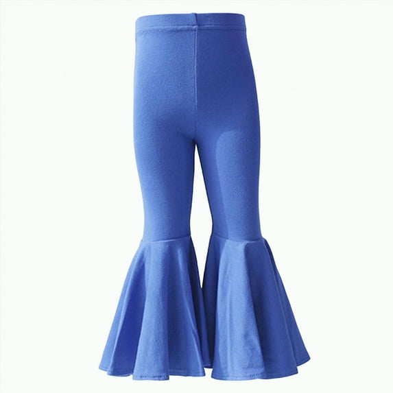 Xyant Girls Ruffle Leggings Bell Bottom Flare Pants Toddler Girl Cotton Long High Waist Solid Stretch Yoga Trousers Outfits (Blue,4-5 Years)