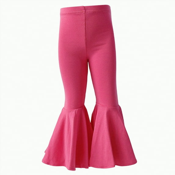 Xyant Girls Ruffle Leggings Bell Bottom Flare Pants Toddler Girl Cotton Long High Waist Solid Stretch Yoga Trousers Outfits (Hot Pink,4-5 Years)