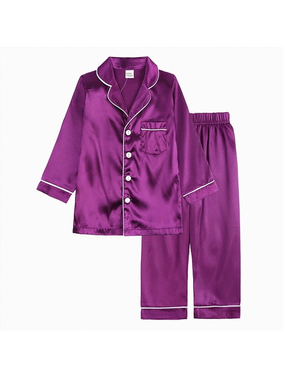 Girls Satin Pajamas Button-Down Silk Pjs Set for Girls Long Sleeve 2 Pieces Sleepwear Size 12-13 Years