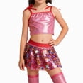 thumbnail image 1 of Xyant Girls Sleeveless Tank Top Sequin Spaghetti Strap Crop Cami Camisole Sparkly Dance Blouse (Red,7-8 Years), 1 of 4