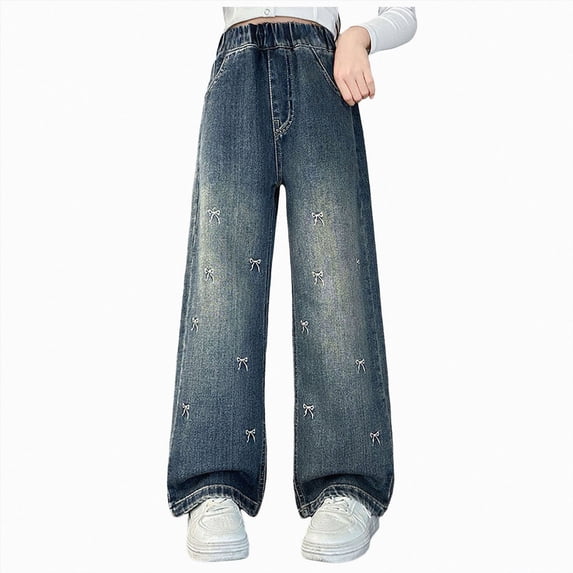 Xyant Girls Straight Leg Baggy Jeans Loose Denim Pants with Pockets Classic Casual,Size 4-14 Years