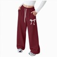 thumbnail image 1 of Xyant Girls Sweatpants Fleece Lined Wide Leg Sweat Pants Cotton Elastic Waisted Trousers with Pockets (Wine,9-10 Years), 1 of 4