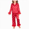 thumbnail image 1 of Xyant Girls Valentines Pajamas Satin Pajama Set Silk Pjs Long Sleeve Button Down Heart Sleepwear Loungewear Sets for Toddler Kids,Size 5 Years, 1 of 5