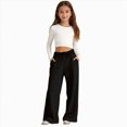 thumbnail image 1 of Xyant Girls Wide Leg Sweatpants Baggy Lounge Travel Pants Fashion Outfits Fall Winter Clothes Joggers (Black,11-12 Years), 1 of 4