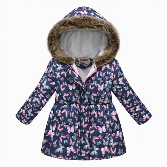 Xyant Girls Winter Coat Hooded Puffer Jacket Warm Fleece Zipper Outerwear Jackets Coats (Dark Blue,4-5 Years)