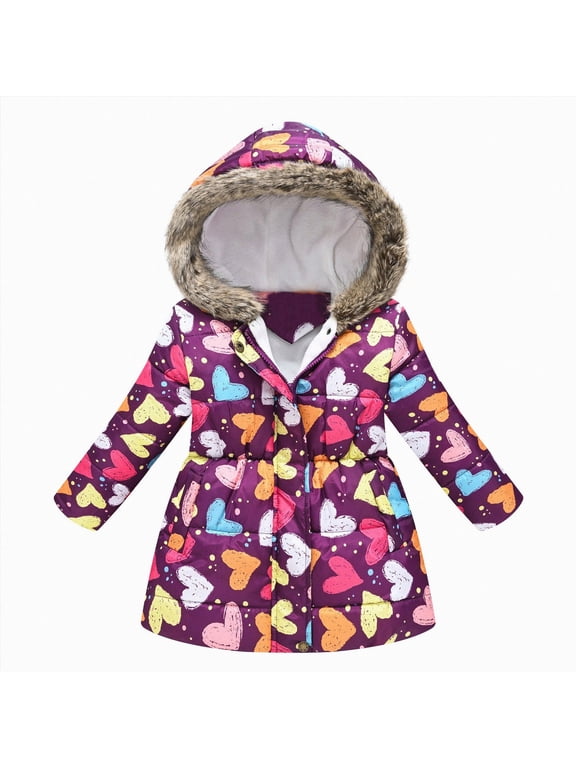 Girls Winter Coat Hooded Puffer Jacket Warm Fleece Zipper Outerwear Jackets Coats (Dark Purple,6-7 Years)