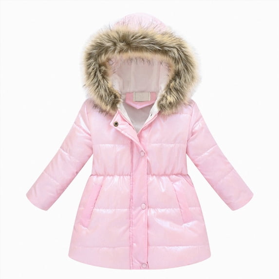 Xyant Girls Winter Coat Jacket with Hooded Long Puffer Jacket Flower Print Warm Outdoor Coats for Kids (Pink,2-3 Years)
