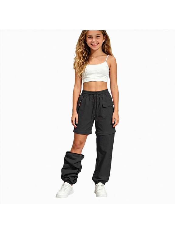 Girls Zip Off Hiking Pants Convertible Quick Dry Outdoor Cargo Pants,Size 11-12 Years