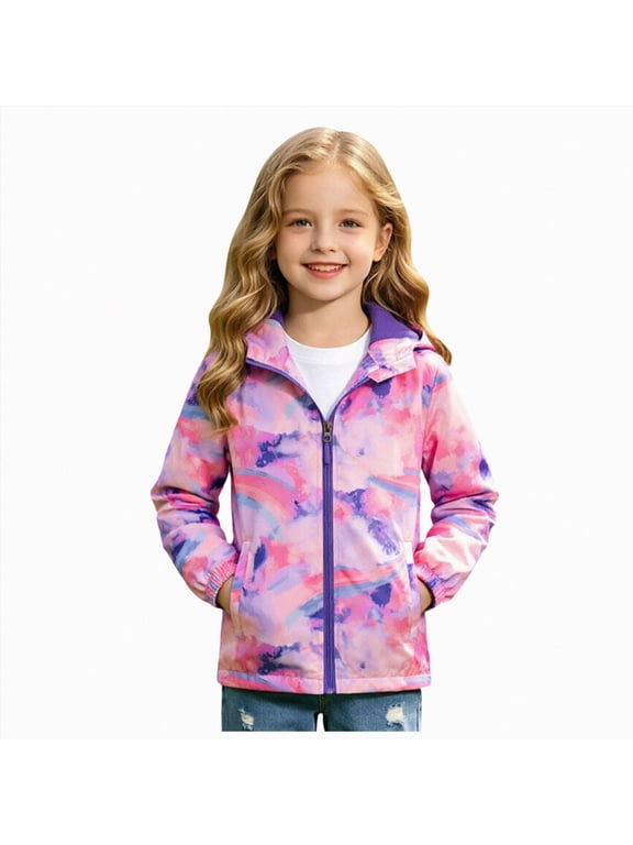 Girls and Toddlers' Lightweight Windbreaker Jacket Hooded Printed Water-Resistant Jacket for Kids (Red,6-7 Years)