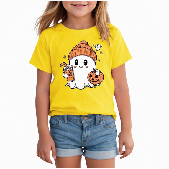 Xyant Halloween Boys Girls Shirt Pumpkin Ghost Tshirts Toddler Kids Cotton Short Sleeve Tees,Size 8-9 Years