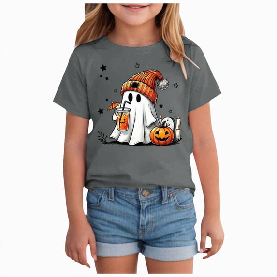 Xyant Halloween Boys Girls Shirt Short Sleeve Pumpkin Ghost Cotton Tshirt Toddler Kids Clothes,Size 11-12 Years