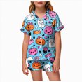 thumbnail image 1 of Xyant Halloween Pajamas Kids Girls Pumpkin Ghost Pjs Set Toddler 2 Piece Short Sleeve Button Down Lounge Sleepwear Size 12-13, 1 of 5