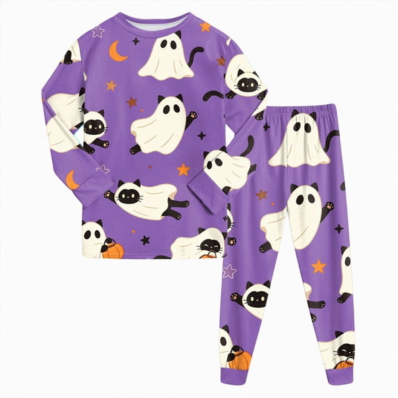 Xyant Halloween Pajamas Toddler Boy Ghost Cat 2 Piece Pjs Set Kids Soft Cotton Long Sleeve Sleepwear Pajamas for Boys,Size 3-4 T