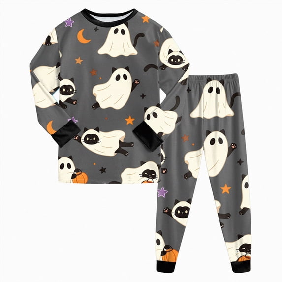 Xyant Halloween Pajamas for Girls Pumpkin Ghost Soft Cotton Pjs 2 Piece Set Kids Long Sleeve Sleepwear Toddler Boy Pajamas,Size 5-6 Years