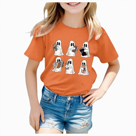 Xyant Halloween Shirt Boy Girl Pumpkin/Ghost Graphic T Shirt Spooky Season Shirts Kids Toddler Halloween Ghost Short Sleeve Tops Boys Girls Halloween Tshirt,Size 2-14 Years