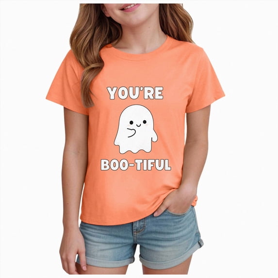 Xyant Halloween Shirt Boy Girl Pumpkin/Ghost Shirts Spooky Season Tees Kids Toddler Short Sleeve Fall Tops Outfits Halloween Tshirts Boys Girls,Size 2-14 Years