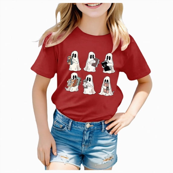 Xyant Halloween Shirt Boys Girls Ghost Print Tshirt Kids Toddler Short Sleeve Tee Top Boys Girls Halloween Tshirt,Size 2-14 Years