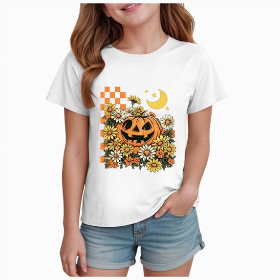 Xyant Halloween Shirt for Toddler Boy Girl Cute Pumpkin/Ghost Shirt Kids Spooky Season Short Sleeve Tee Tops Halloween Tshirts Boys Girls,Size 2-14 Years