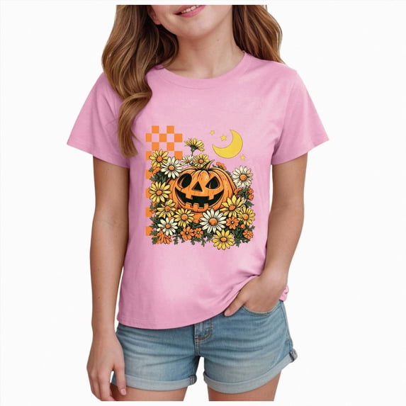 Xyant Halloween Shirt Toddler Boy Girl Pumpkin/Ghost Tshirt Kids Spooky Outfits Short Sleeve Halloween T Shirts Boys Girls,Size 2-14 Years
