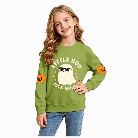 Xyant Halloween Shirt Toddler Girl Long Sleeve Pumpkin Ghost T-Shirts Little Kids Boo Tees Spooky Tops,Size 2-3 Years