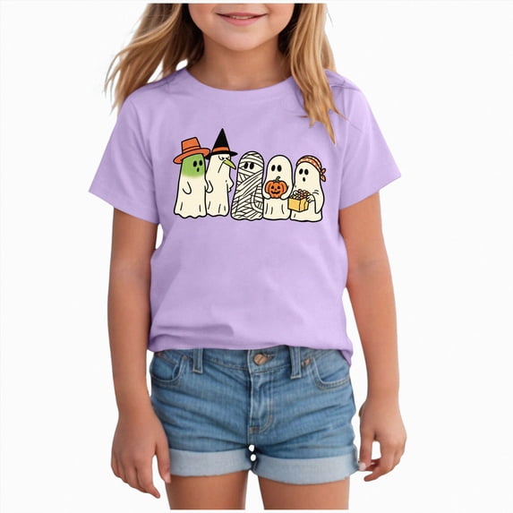 Xyant Halloween Shirts Boys Girls Cute Fall T Shirt Toddler Kids Pumpkin Ghost Holiday Boo Short Sleeve Tee Tops,Size 5-6 Years