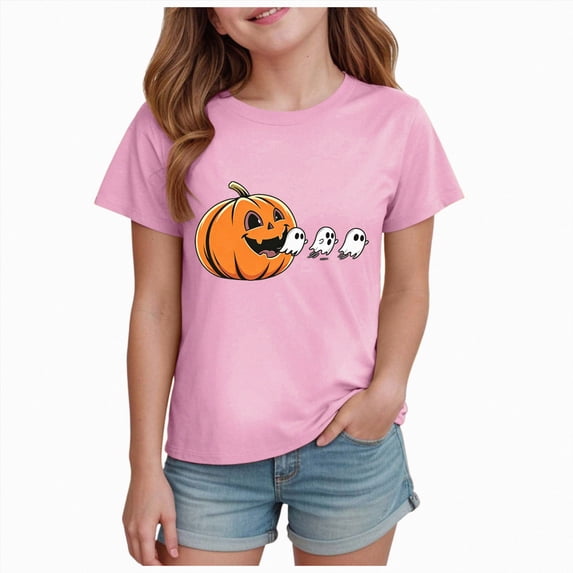 Xyant Halloween Shirts Boys Girls Short Sleeve Pumpkin/Ghost Tshirt Kids Toddler Cotton Tops Halloween T Shirts Boys Girls,Size 2-14 Years
