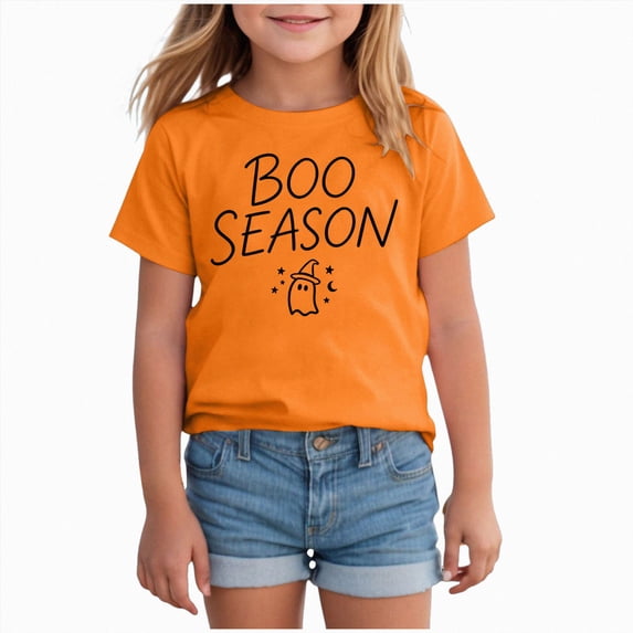 Xyant Halloween Shirts Kids, Boys Girls Short Sleeve Ghost Tshirt for Toddler Cotton Tops,Size 5-6 Years