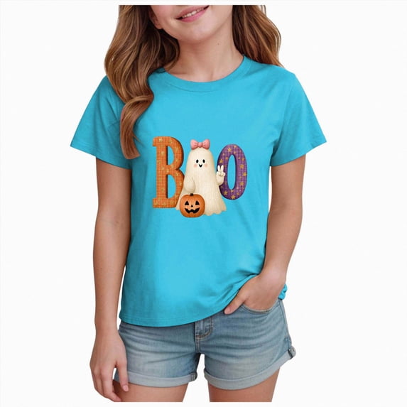 Xyant Halloween Shirts Toddler Girl Pumpkin Ghost Spooky Halloween T-Shirt Short Sleeve Kids Fun Tops,Size 2-3 Years