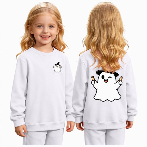 Xyant Halloween Shirts for Boys Girls Retro Spooky Ghost Tshirts Kids Toddler Cotton Long Sleeve Tee Top,Size 2-14 Years
