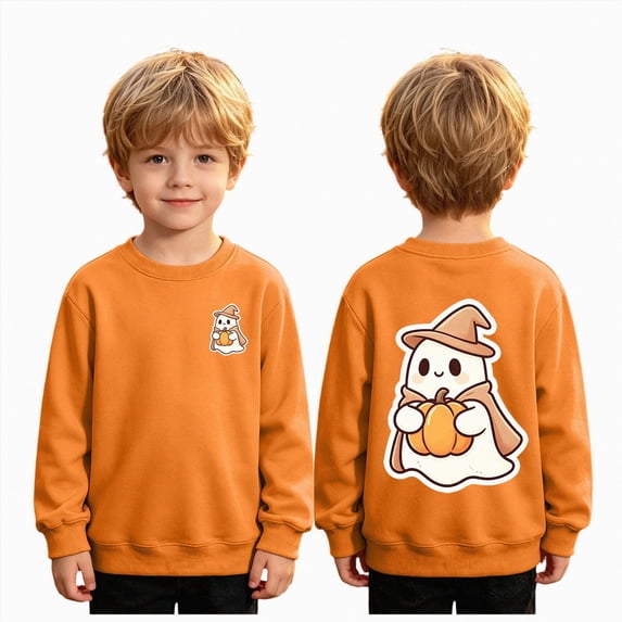 Xyant Halloween Shirts for Kids, Boys Pumpkin Ghost Spooky Shirts Long Sleeve Toddler Fun Tops Size 9-10 Years