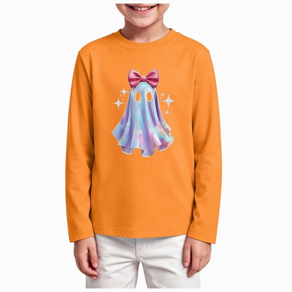 Xyant Halloween Shirts for Toddler Girls Retro Spooky Pumpkin/Ghost Tshirts Kids Cotton Long Sleeve Tee Top,Size 2-14 Years