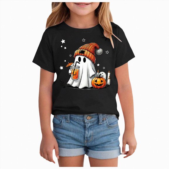 Xyant Halloween Toddler Shirt, Boys Girls Pumpkin Ghost Tshirts Kids Fall Spooky Season Short Sleeve Tee Tops,Size 3-4 Years