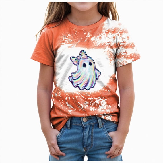 Xyant Halloween Tshirts Kids, Girls Ghost Tshirt Short Sleeve Tee Tops Spooky Season Toddler Fall Clothes,Size 13-14 Years
