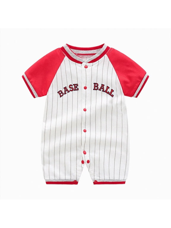 Infant Baby London Graphic Jumpsuit Baseball Romper One-Piece Beach Outfit Athletic Newborn Boys Girls Outfits (Red,3-6 Months)