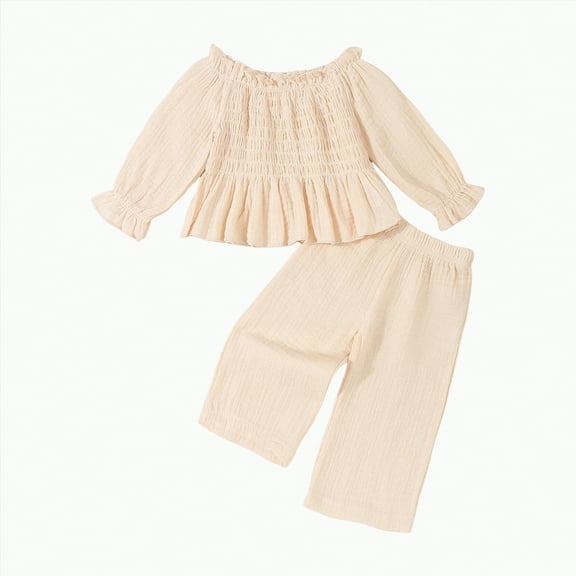 Xyant Baby Toddler Girls Clothes Solid Color Long Sleeve Camisole Linen Pants Set Fall Winter Outfits (Beige,2-3 Years)