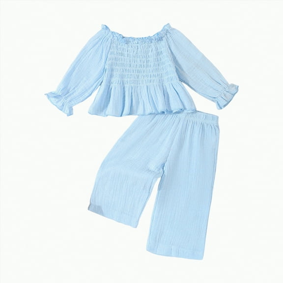 Xyant Baby Toddler Girls Clothes Solid Color Long Sleeve Camisole Linen Pants Set Fall Winter Outfits (Sky Blue,2-3 Years)