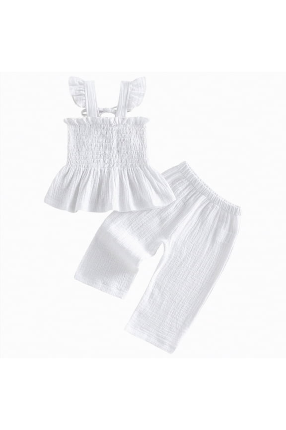 Infant Baby Toddler Girls Summer Clothes Solid Color Sleeveless Camisole Linen Pants Set Baby Newborn Spring Outfits (White,12-18 Months)