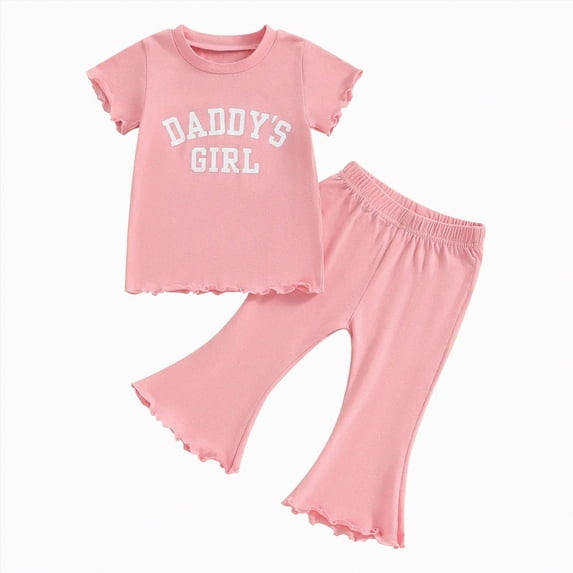 Xyant Infant Toddler Baby Girl Summer Outfit Letter Print Short Sleeve T-shirt and Flare Pants 2Pcs Spring Set (Pink,2-3 Years)