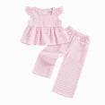 thumbnail image 1 of Xyant Kid Toddler Girls Summer Outfits Ruffle Sleeve Button Up Dress Tops Plaid Linen Pants Spring Clothes for Girls (Red,2-3 Years), 1 of 4