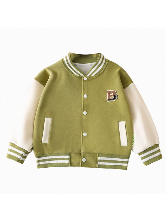 Kids Baseball Jacket Toddler Long Sleeve Letterman Varsity Jackets for Boys and Girls Buttons Coat Quick Dry (Green,3-4 Years)