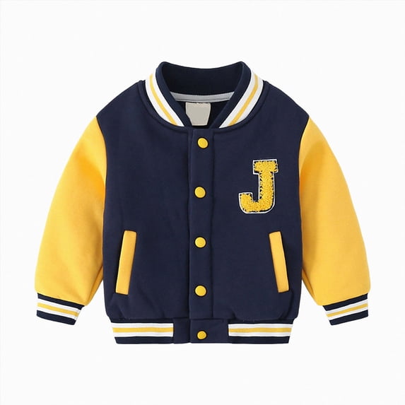 Xyant Kids Baseball Jackets School Varsity Uniform Cotton Leisure Fashion Toddler Boys Girls Jackets (Yellow,12-18 Months)