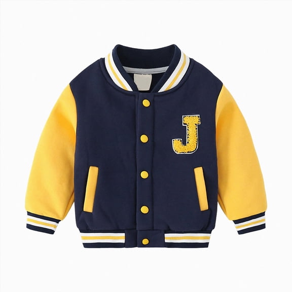 Xyant Kids Baseball Jackets School Varsity Uniform Cotton Leisure Fashion Toddler Boys Girls Jackets (Yellow,12-18 Months)