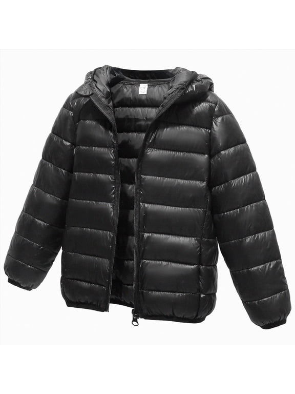 Kids Boy Girl Winter Hooded Puffer Jackets Coats Lightweight Padded Outerwear (Black,8-9 Years)