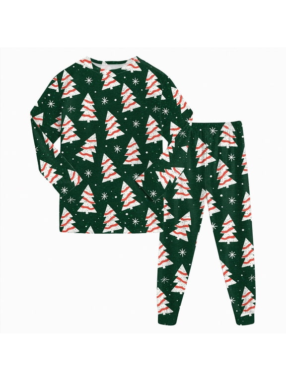 Kids Christmas Pjs, Boys Girls Soft Cotton Pajamas 2 Piece Set Toddler Long Sleeve Sleepwear Size 7-8 Years