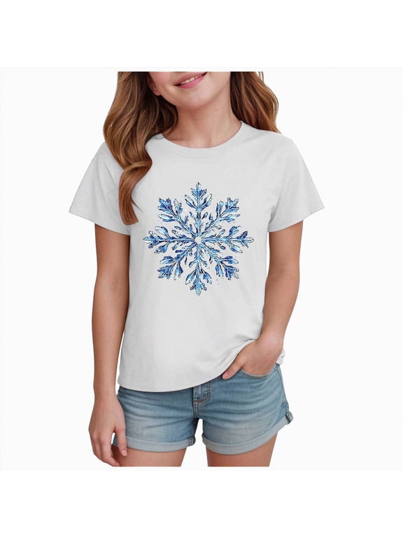 Kids Christmas Shirts Boys Girls Print Short Sleeve Xmas Graphic T Shirts Toddler Holiday Casual Family Party Tee Tops