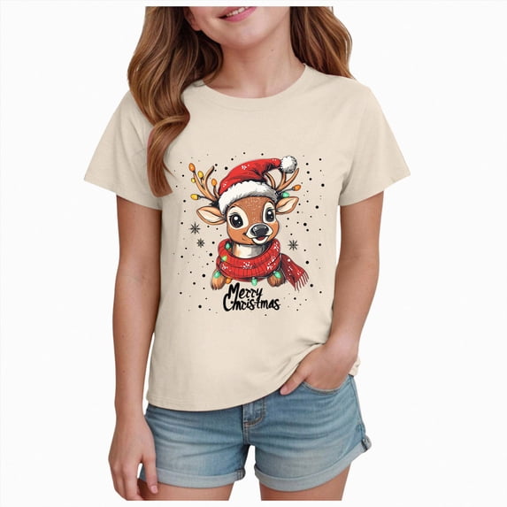 Xyant Kids Christmas Shirts Boys Girls Reindeer Merry Christmas Print T-Shirt Toddler Short Sleeve Funny Xmas Graphic Holiday Tee Tops, Size 13-14 Years