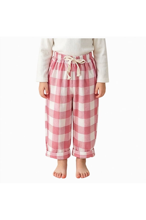 Kids Cotton Linen Pants Toddler Boys Girls Trousers Casual Striped Long Pant Rubber Waist Beach Pants (Red,2-3 Years)
